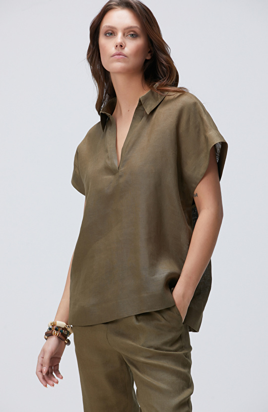 Haki Keten Bluz Haki Keten Bluz