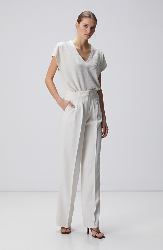 Bej Keten Karışımlı T-shirt