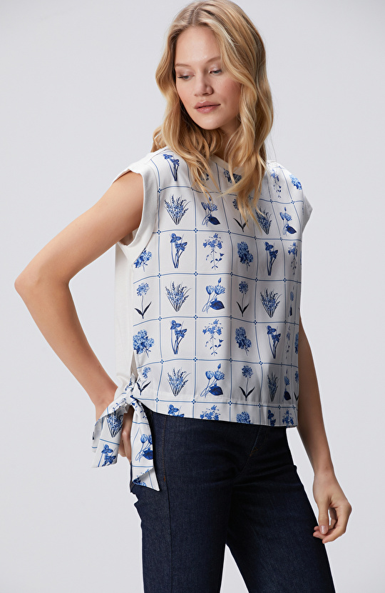 Lacivert Kırık Beyaz Desenli T-shirt