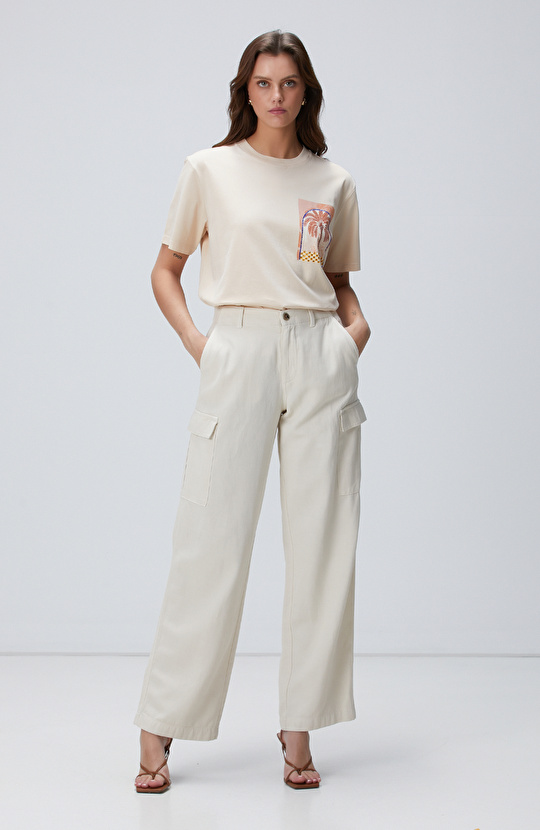 Bej Baskılı T-shirt