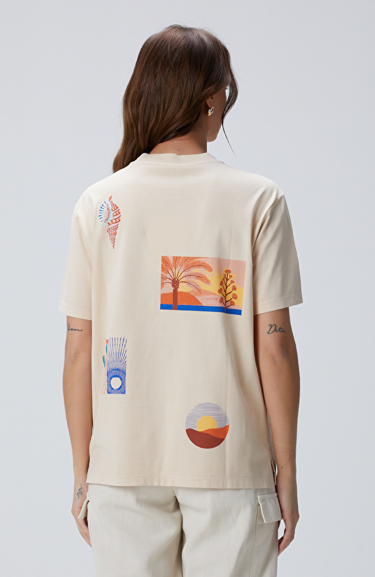 Bej Baskılı T-shirt