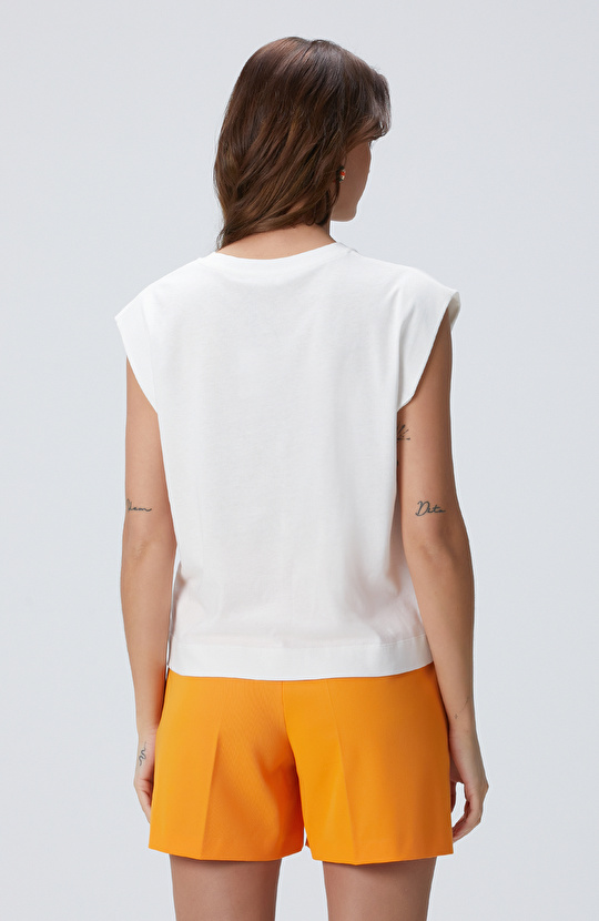 Kırık Beyaz Baskılı T-shirt