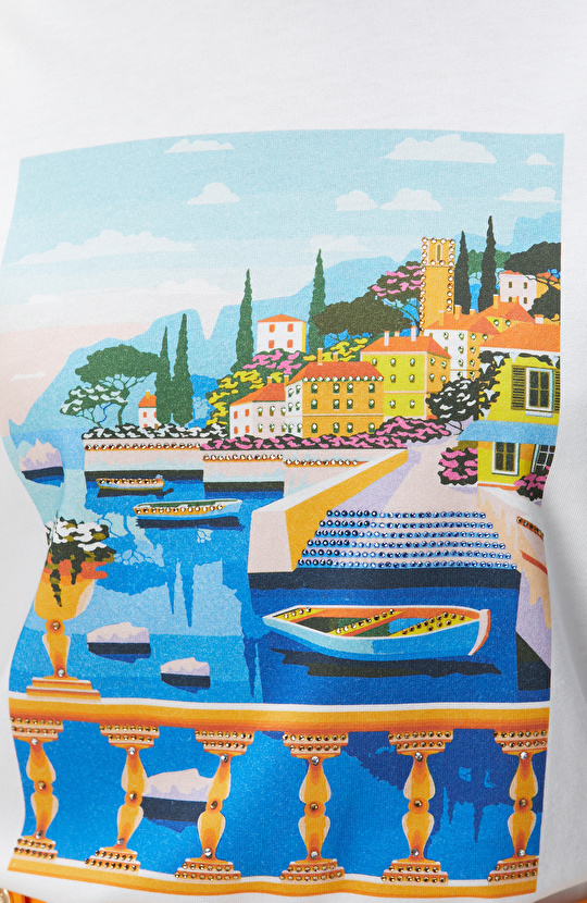 Kırık Beyaz Baskılı T-shirt