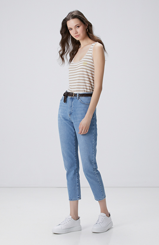 Vizon Kırık Beyaz Keten Karışımlı T-shirt