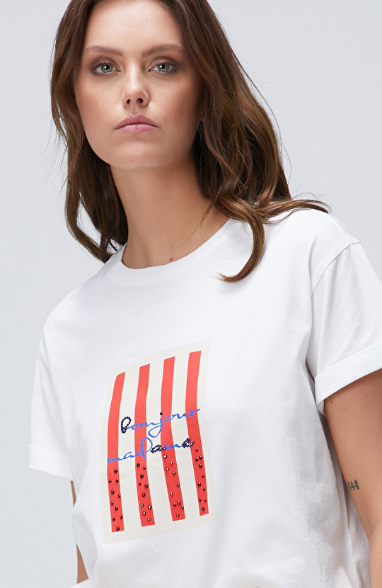 Beyaz Baskılı T-shirt