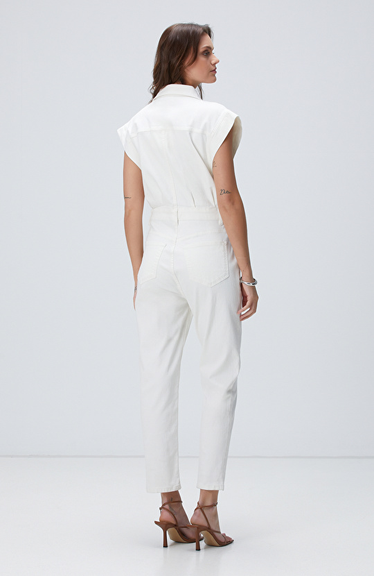 Kırık Beyaz Denim Tulum