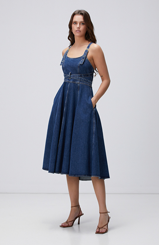 İndigo Midi Denim Elbise