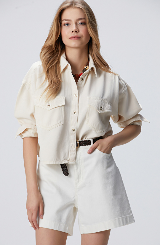 Kırık Beyaz Denim Gömlek