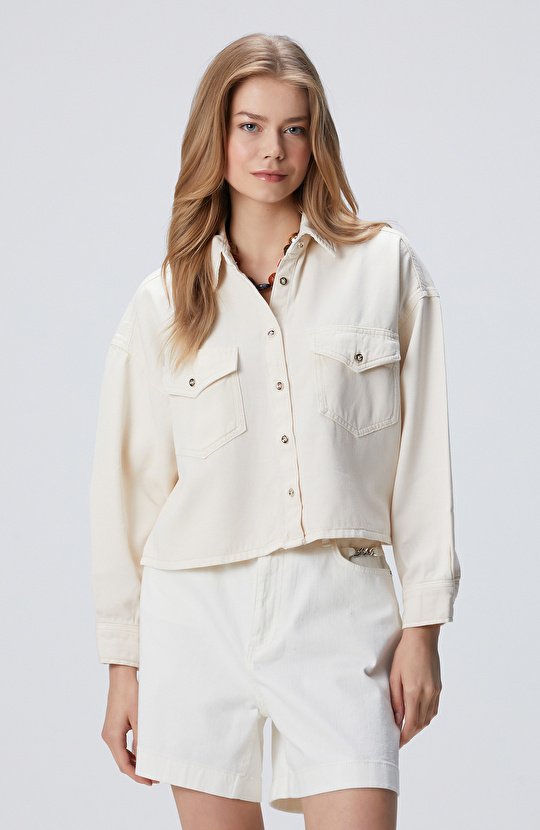 Kırık Beyaz Denim Gömlek