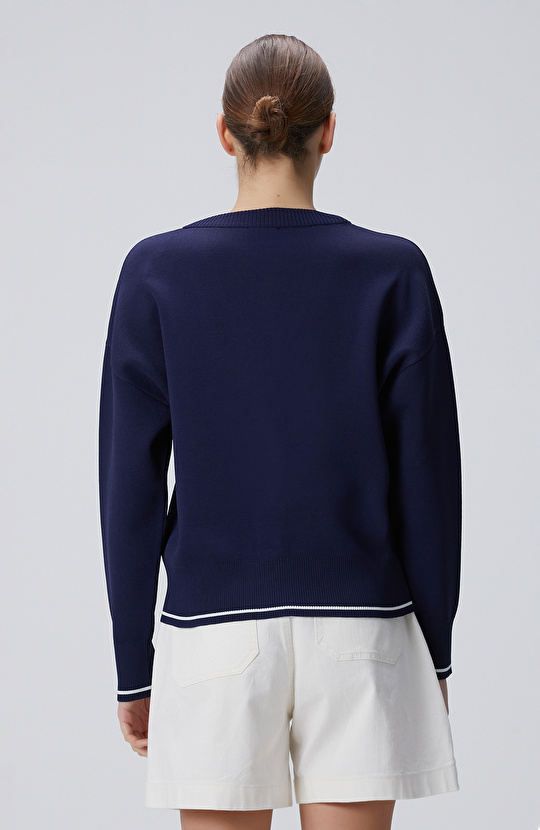 Lacivert Palmiye Desenli Hırka