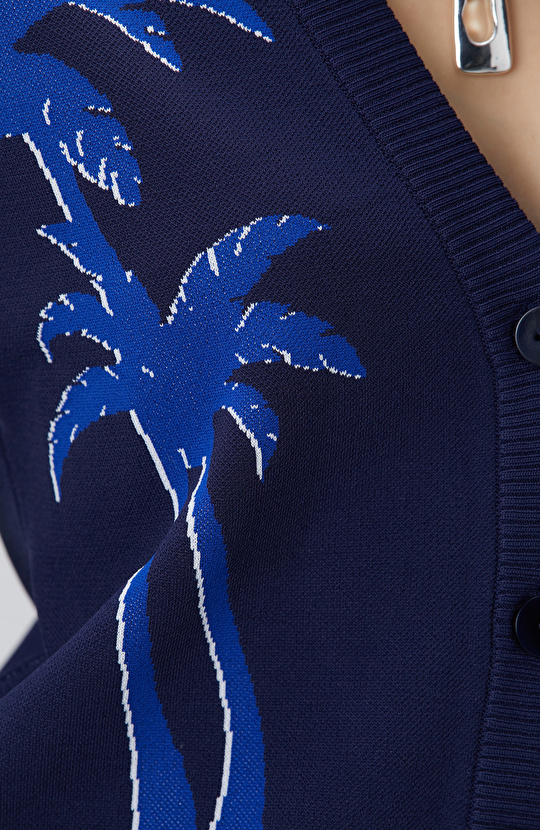 Lacivert Palmiye Desenli Hırka