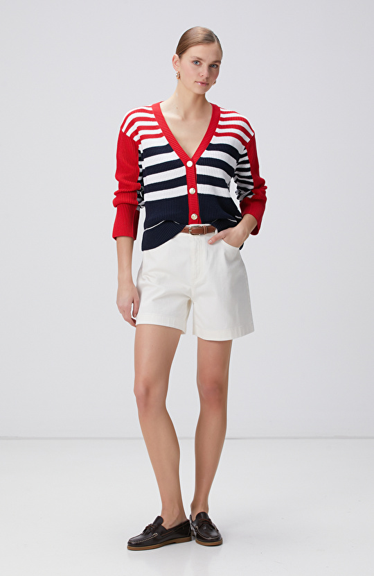 Lacivert Beyaz Kırmızı Hırka