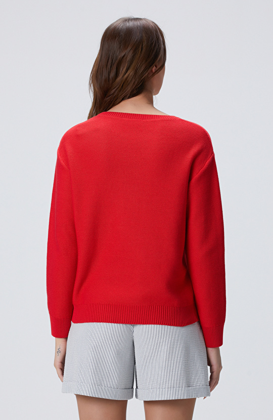 Kırmızı Çapa Desenli Kazak