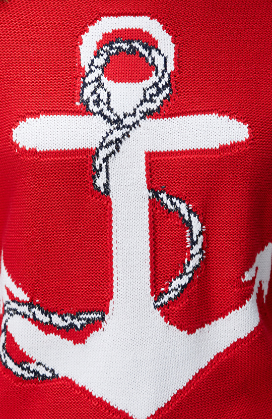 Kırmızı Çapa Desenli Kazak