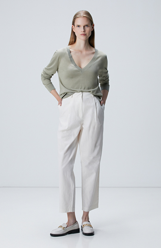 Limited Haki İpek Karışımlı Kazak