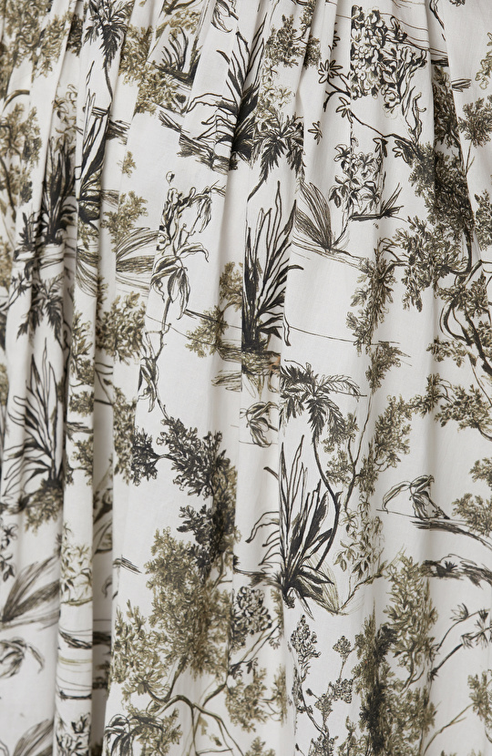 Haki Desenli Midi Etek