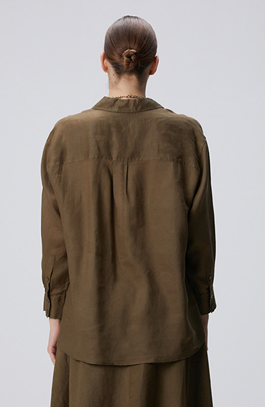 Haki Keten Gömlek