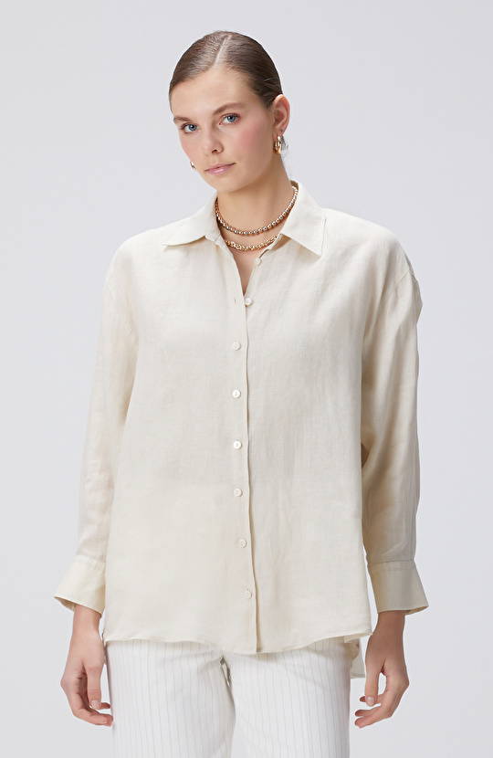 Bej Keten Gömlek