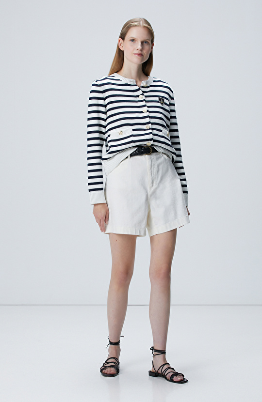 Lacivert Beyaz Çizgili Triko Ceket