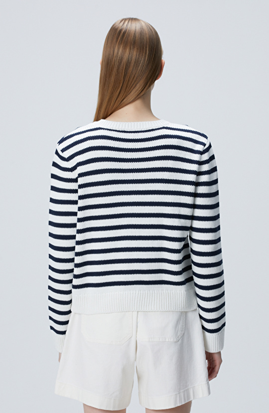 Lacivert Beyaz Çizgili Triko Ceket