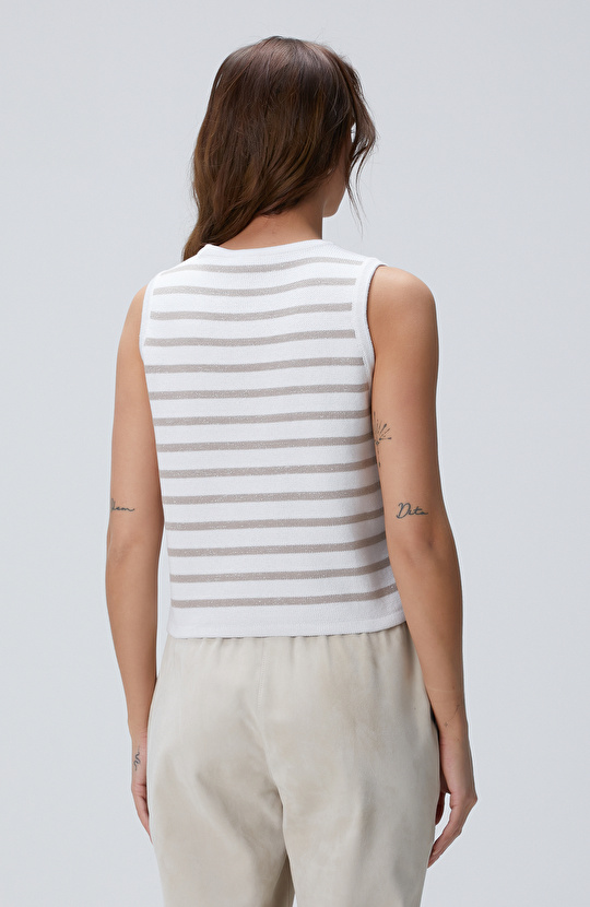 Kırık Beyaz Çizgili Triko Yelek