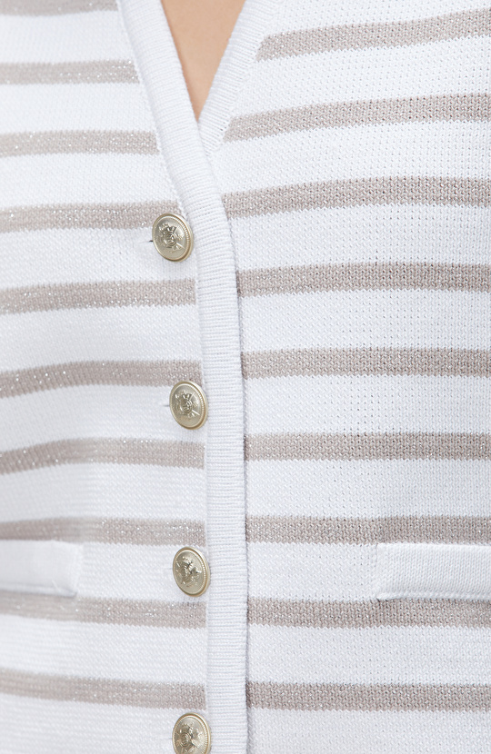 Kırık Beyaz Çizgili Triko Yelek