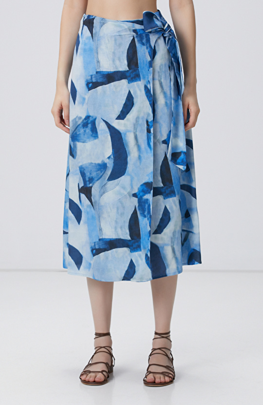 Lacivert Mavi Desenli Keten Etek