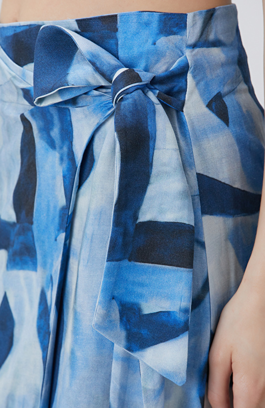 Lacivert Mavi Desenli Keten Etek