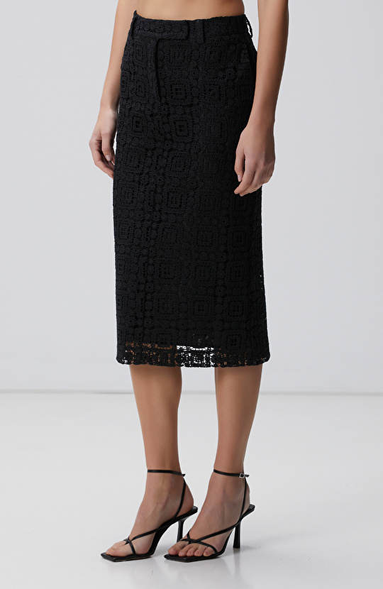 Siyah Midi Kroşe Kalem Etek