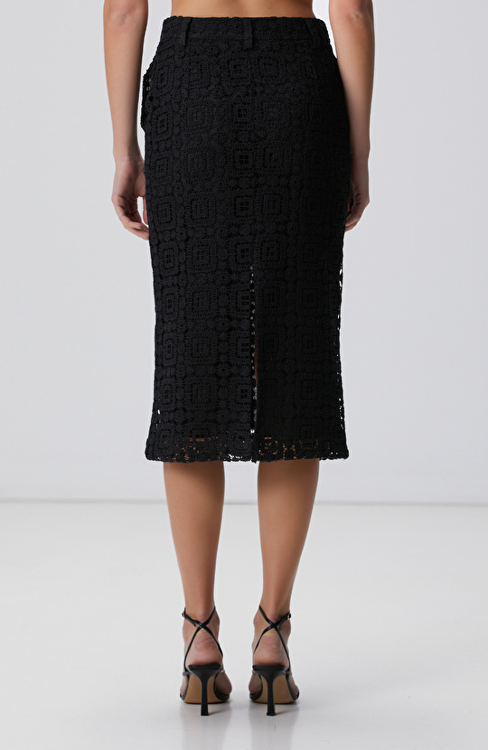 Siyah Midi Kroşe Kalem Etek