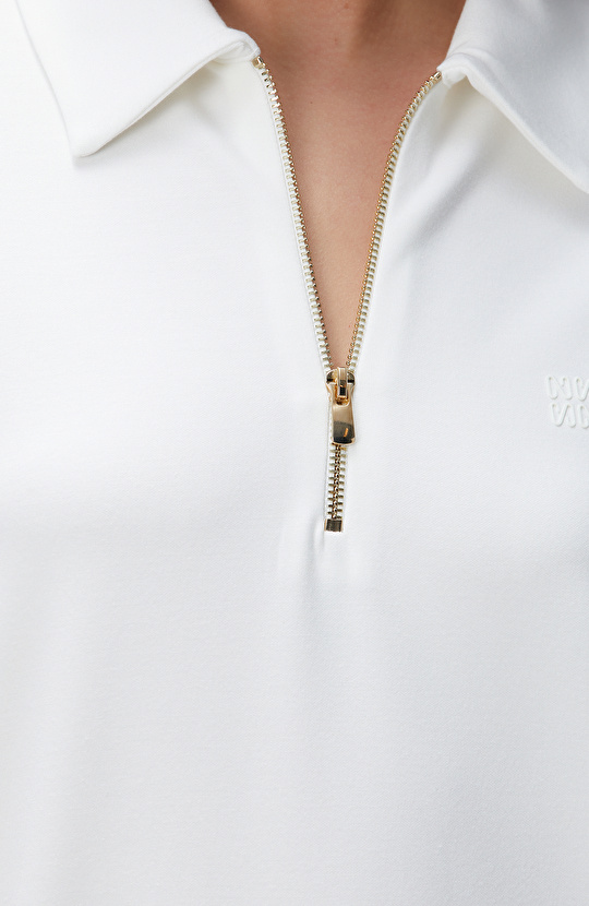 Kırık Beyaz Polo Yaka Elbise