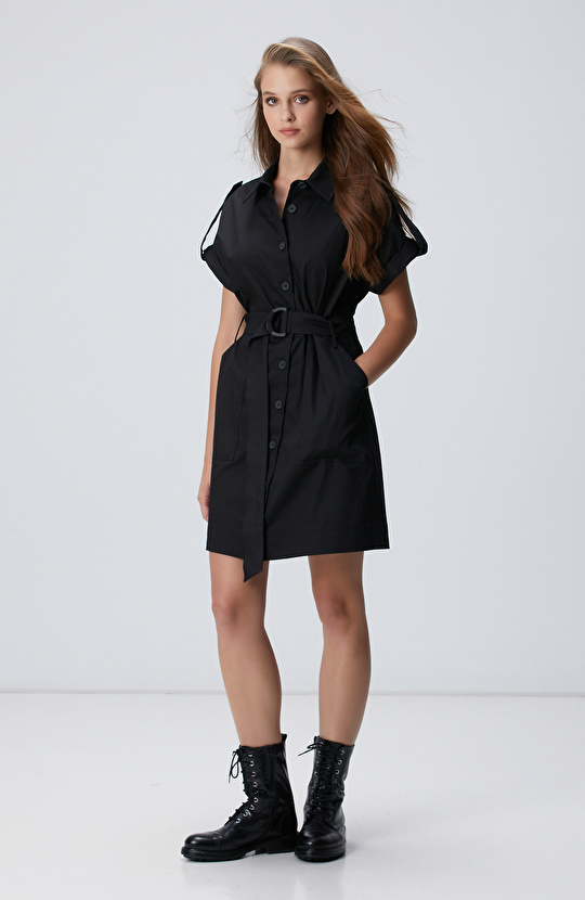 Siyah Diz Boy Elbise