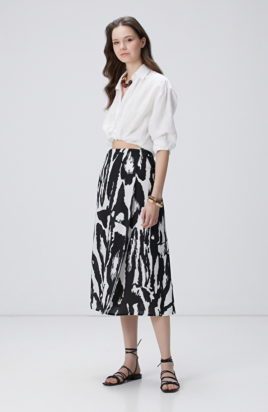 Siyah Beyaz Desenli Keten Etek