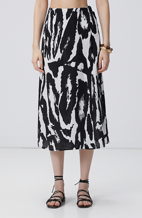 Siyah Beyaz Desenli Keten Etek