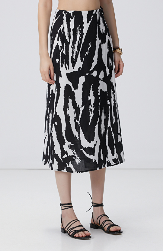 Siyah Beyaz Desenli Keten Etek