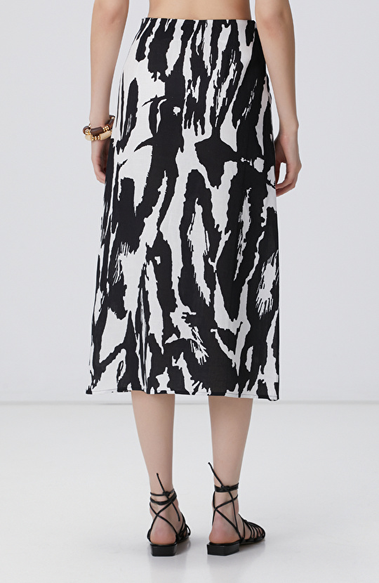 Siyah Beyaz Desenli Keten Etek