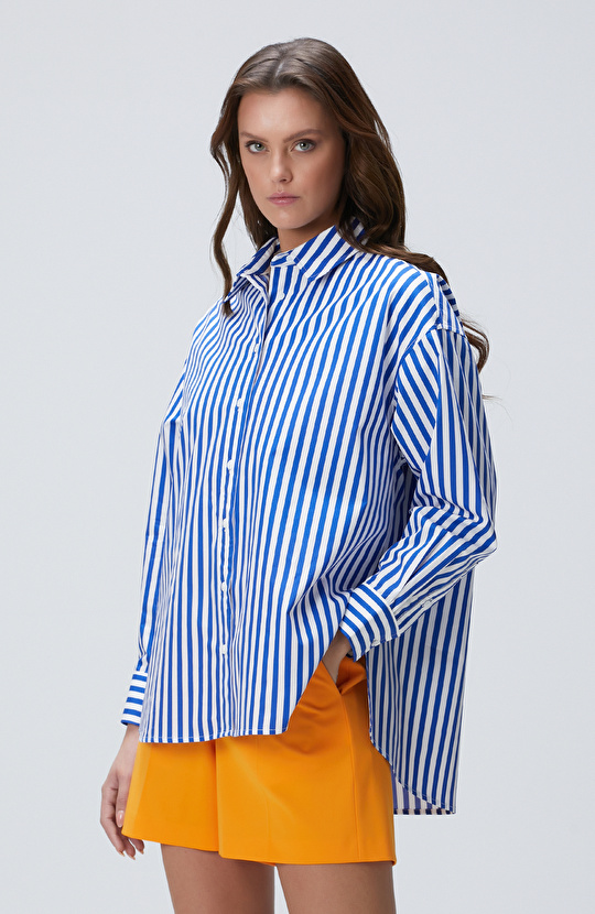 Saks Çizgili Gömlek