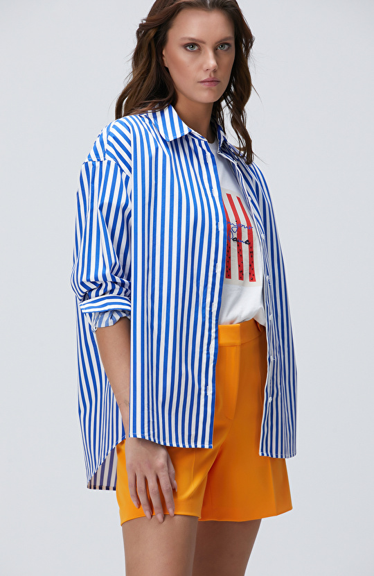 Saks Çizgili Gömlek