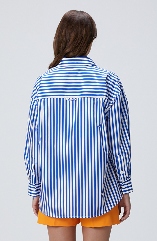 Saks Çizgili Gömlek