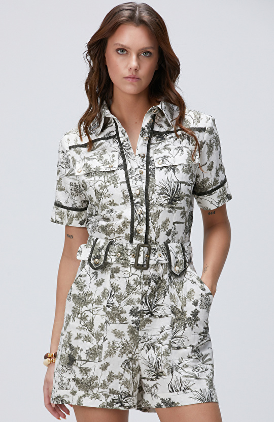 Haki Keten Karışımlı Tulum