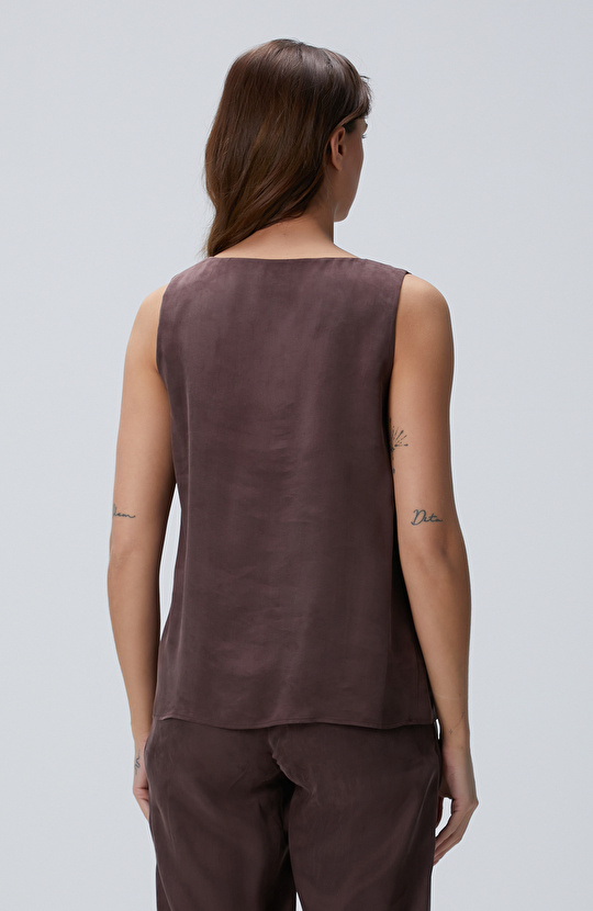 Kahverengi Cupro Bluz 