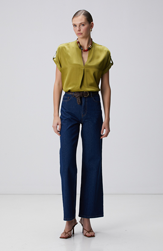 Yağ Yeşili Viskon Bluz