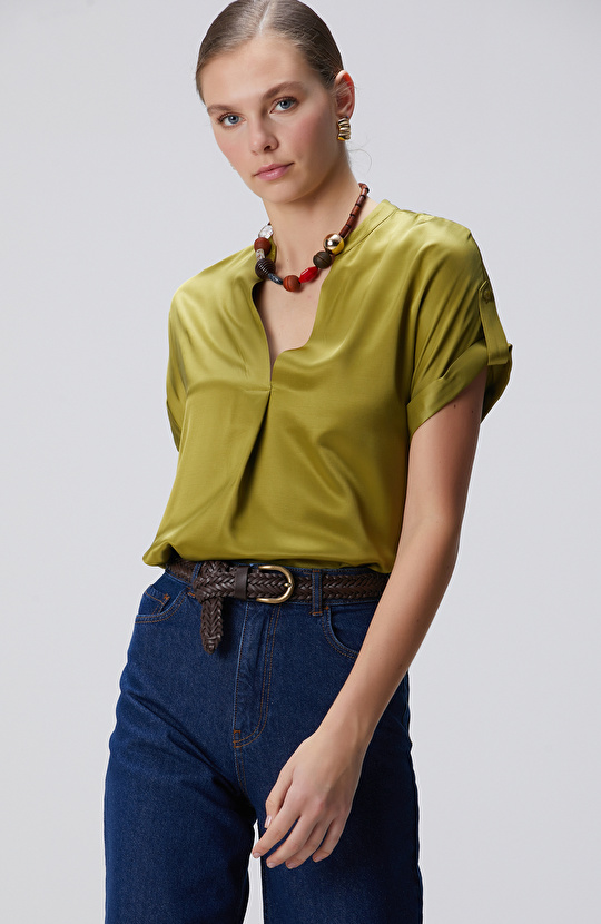 Yağ Yeşili Viskon Bluz