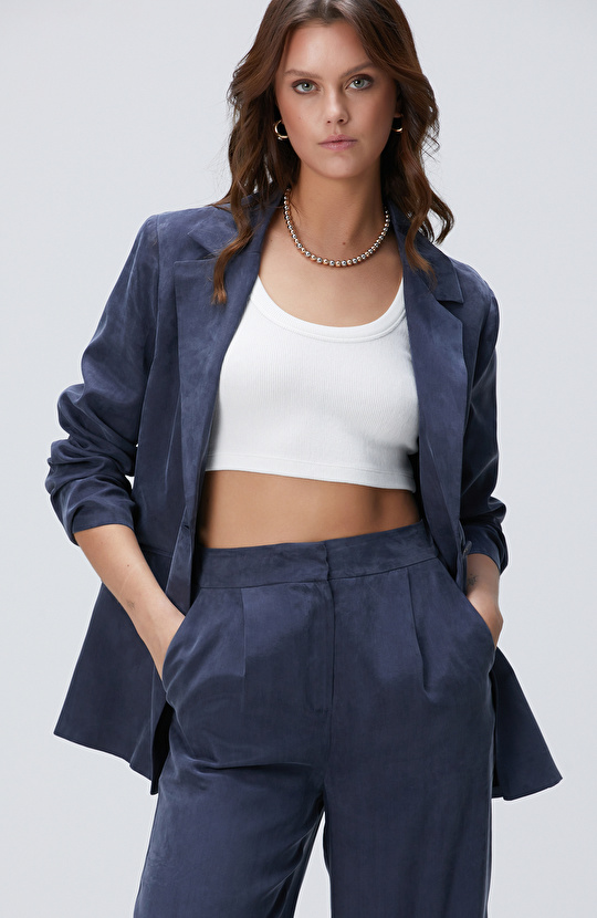Lacivert Cupro Blazer Ceket
