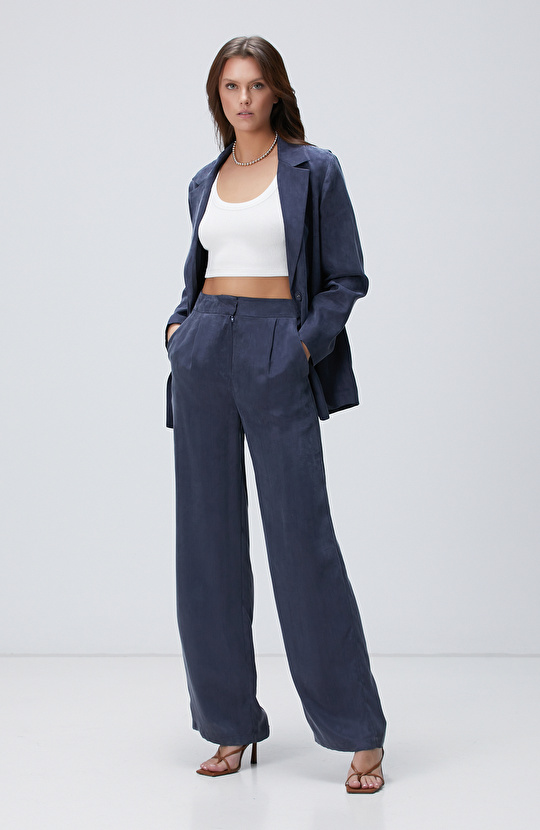 Lacivert Cupro Blazer Ceket