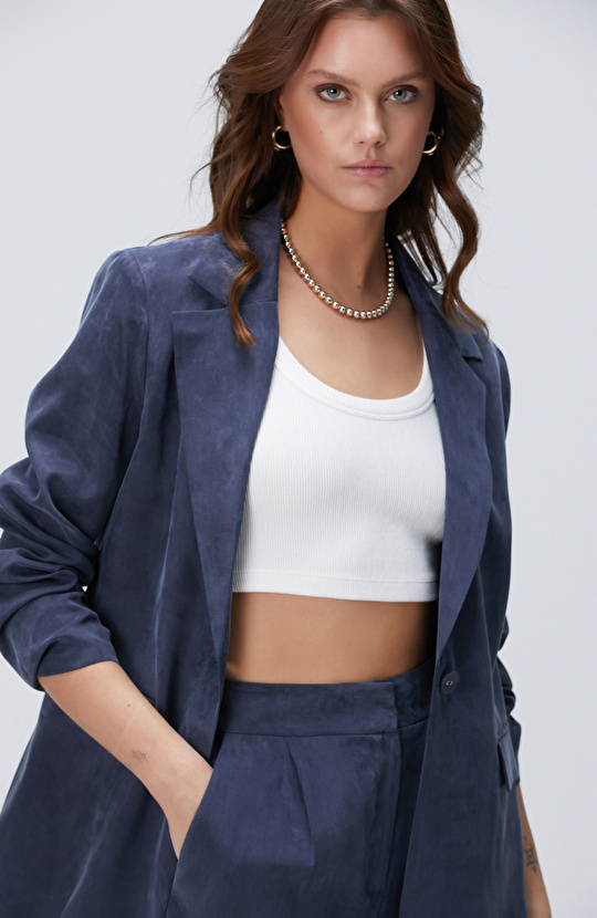 Lacivert Cupro Blazer Ceket