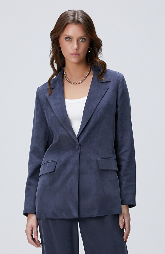 Lacivert Cupro Blazer Ceket