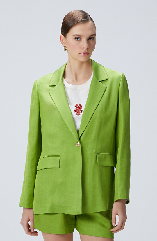 Fıstık Yeşili Keten Karışımlı Ceket