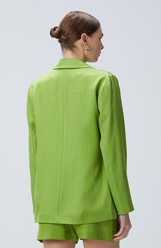 Fıstık Yeşili Keten Karışımlı Ceket