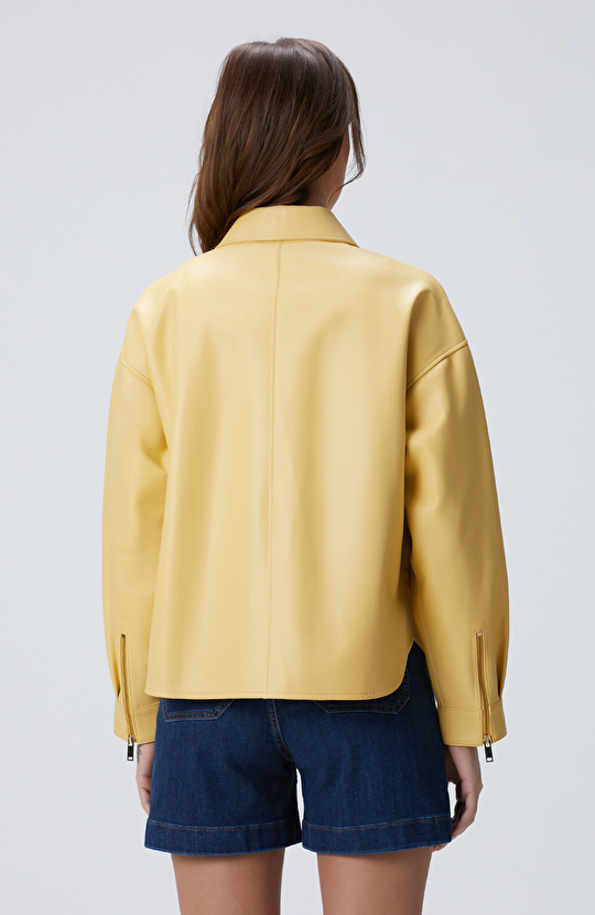 Limited Sarı Nakışlı Deri Mont